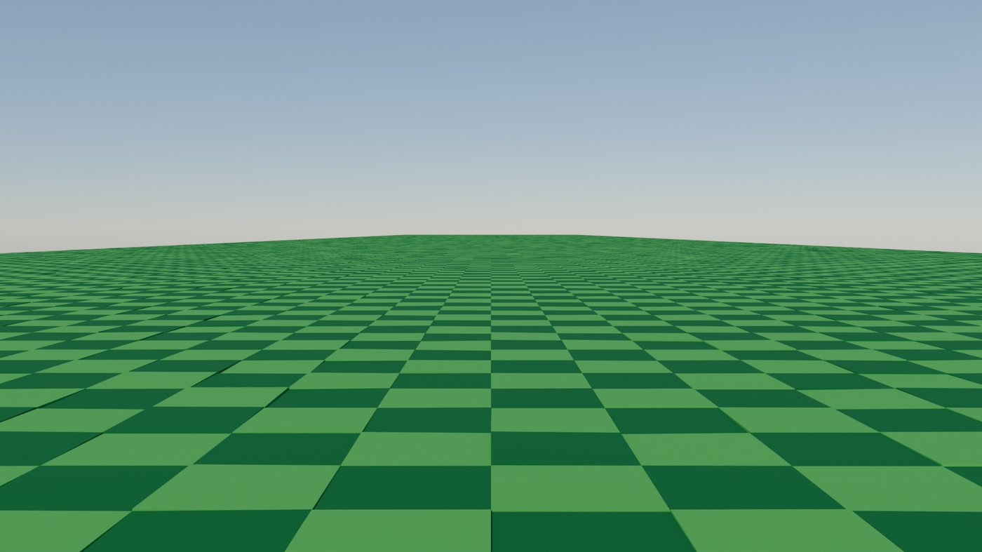 Same scene style with checker / periodic shading showing strong aliasing and moiré-like bands