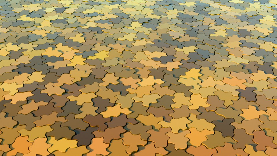 Warm ochre and slate glazed Spectre tile floor in raking light