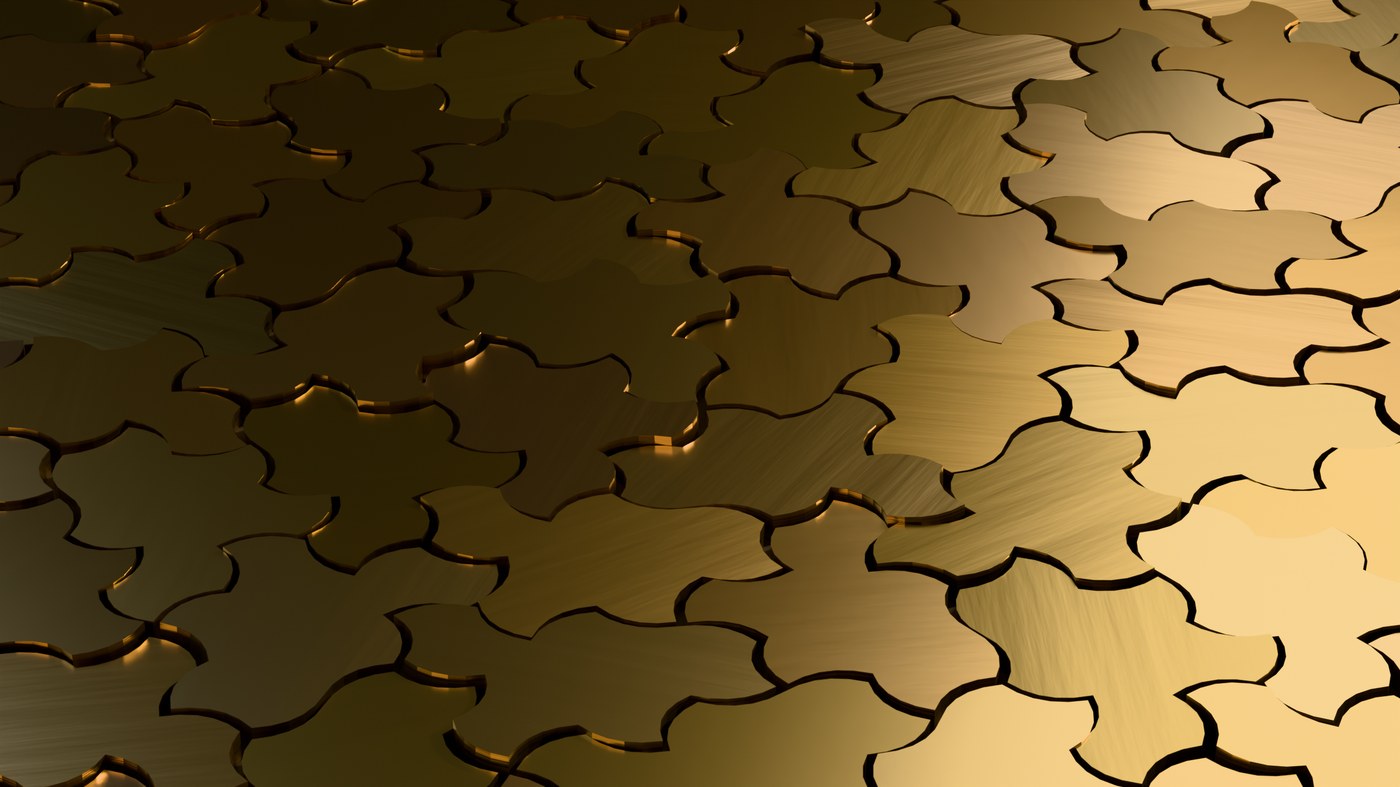 Brass relief panel of aperiodic monotile tiles suitable for fabrication reference